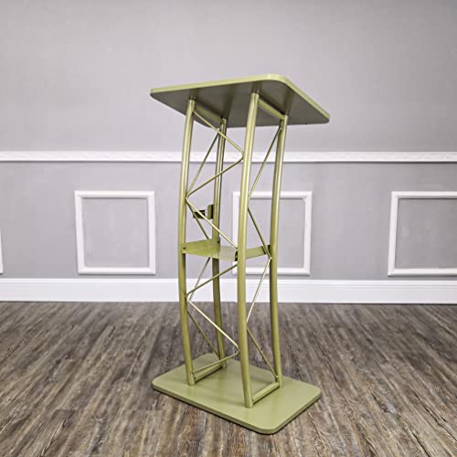 FixtureDisplays Light Green Gold Curved Podium Truss Metal/Wood Pulpit Lectern 11568-GOLD