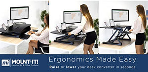 Mount-It! Height Adjustable Standing Desk Converter | 48” Wide Tabletop Sit Stand Desk Riser with Gas Spring | Stand Up Computer Workstation Fits Dual Monitors | Black | MI-7925