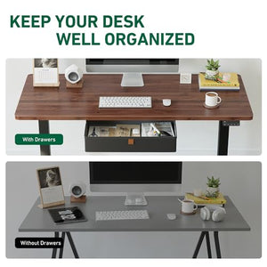 FEZIBO Electric Standing Desk with Drawer, 55 x 24 Inches Adjustable Height, Sit Stand Home Office Desk - Black Walnut
