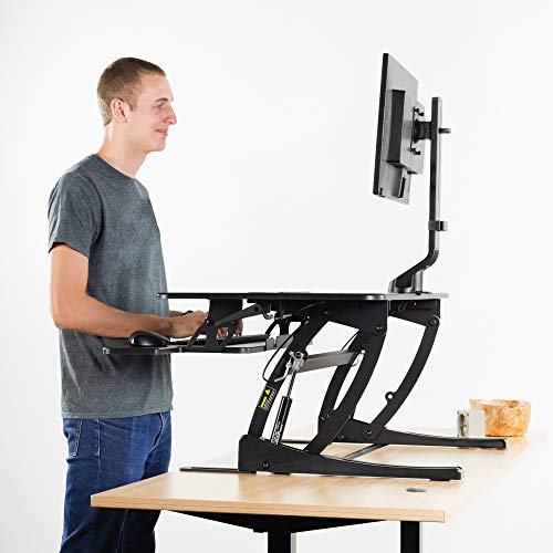 VIVO Black Height Adjustable 36 inch Stand Up Desk Converter Workstation, Quick Sit to Stand Tabletop Monitor Riser with Extra Large Keyboard Tray, DESK-V000V2