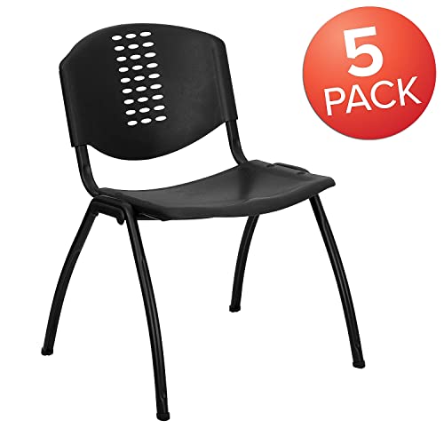 Flash Furniture 5 Pack HERCULES Series Black Plastic Stack Chair - 880 lb. Capacity