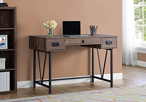 Monarch Specialties Laptop Table with Drawers-Industrial Style-Metal Legs Computer Desk Home & Office, 48" L, Brown Reclaimed Wood Look