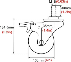 ROLTIN Office Castors 4 Inch Rubber Caster Wheels - Heavy Duty Swivel for Furniture - 336kg Load Capacity