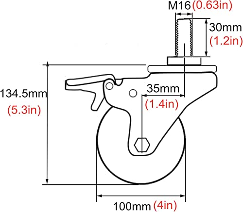 ROLTIN Office Castors 4 Inch Rubber Caster Wheels - Heavy Duty Swivel for Furniture - 336kg Load Capacity