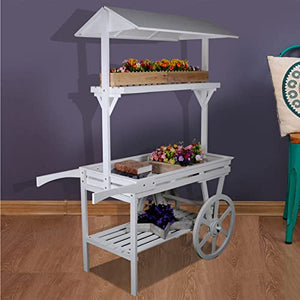 None Flower Rack Outdoor Wooden Trolley - Retro Country Courtyard Decor