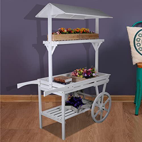 Flower Rack Outdoor Wooden Trolley - Retro Country Courtyard Decor