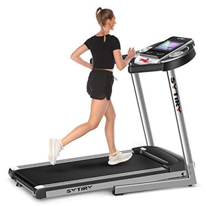 SYTIRY Treadmill with Large 10" Touchscreen and WiFi Connection, YouTube, Facebook and More, 3.25hp Folding Treadmill, Cardio Fitness Running Machine for Walking and Jogging
