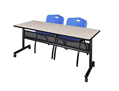 Regency Flip Top Mobile Training Table with Modesty and M Chair Set, 72 x 24 inch - Maple/Beige by Regency