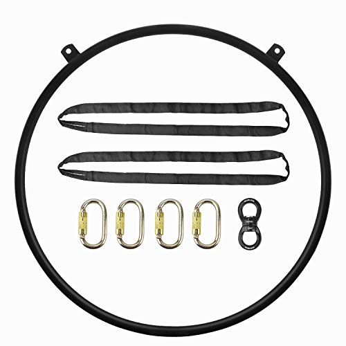 runner deer Complete Aerial Hoop Lyra Set-Hollow Powder-Coated Steel -25mm Thick,Include Lyra,Carabiners, Swivel, and Spanset (35"(90cm), Double tab)