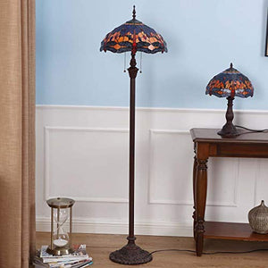 Bieye Dragonfly Tiffany Style Stained Glass Floor Lamp - Orange Blue, 65 Inch Tall