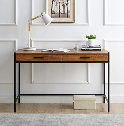 Caffoz 48" Writing Desk | Study Computer Desk | Oak Brown | Laptop PC Table Workstation with 2 Drawers for Home Office | Storage Space Saver