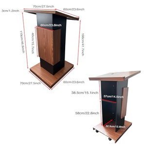 Mecpramy Wooden Podium with Storage & Lockable Wheels, Mic Stand Space - Elegant Design for Restaurants, Churches, Seminars, Schools