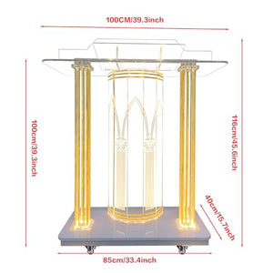 Petolovty Clear Acrylic Podium Stand with LED - 46" Large Lectern for Classroom, Church, Concerts