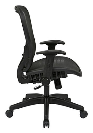 SPACE Seating R2 SpaceGrid Seat and Back, 2-to-1 Synchro Tilt Control, Adjustable Flip Arms, Nylon Base Adjustable Managers Chair, Black