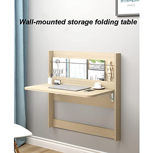 Wall Mounted Computer Desk Folding Drop-Leaf Table Desk with Storage Shelf Wood Home Office Table Workstation for Small Spaces