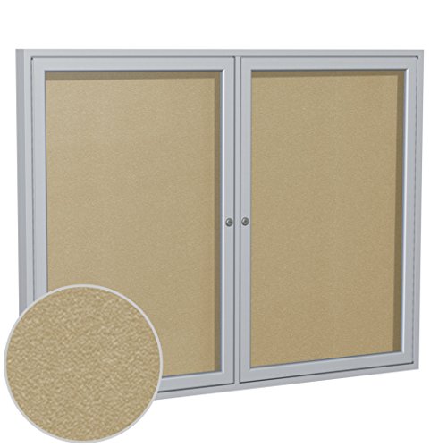 Ghent 36"x60"  2-Door Outdoor Enclosed Vinyl Bulletin Board, Shatter Resistant, with Lock, Satin Aluminum Frame - Caramel (PA23660VX-181), Made in the USA