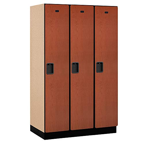 Salsbury Industries Extra Wide Designer Wood Locker with Three Storage Units, Cherry - 6ft H x 21in D
