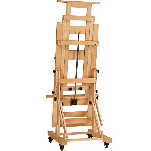 MEEDEN Deluxe Large Rocker Crank Studio Easel,Heavy Duty Artist Painting Easel,Solid Beech Wood with Adjustable Height,Movable and Tilting Flat H-Frame Easel,Holds Art Canvas Up to 76.7"