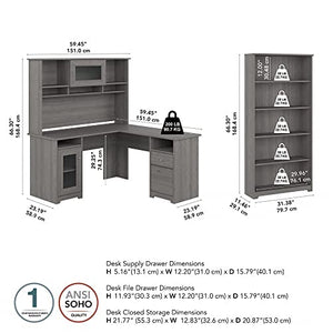 Bush Furniture L-Shaped Desk with Hutch, Bookcase - Modern Gray