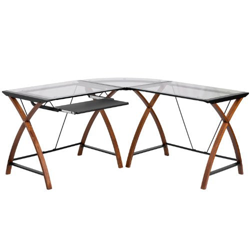 Flash Furniture Glass L-Shape Desk with Pull-Out Keyboard Tray