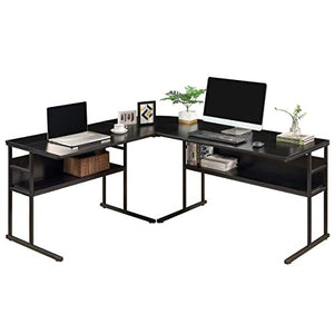 Merax L-Shaped Bottom Bookshelves, Multi-Function Drafting Drawing Table with Tiltable Desktop Desk, 59" L x 67" W x 29.5" H, Black