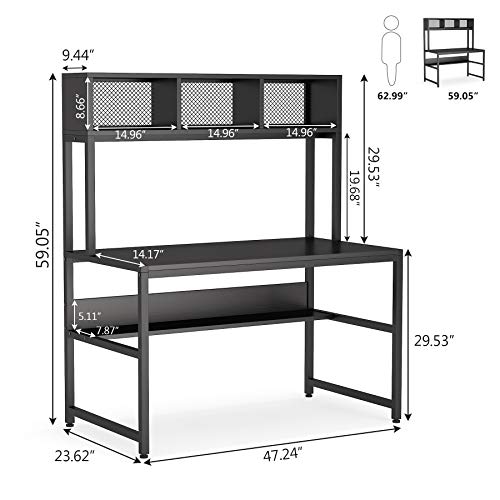 Tribesigns 47 inch Computer Desk with Hutch and Bookshelf, Home Office Desk with Storage Shelf, PC Laptop Workstation Gaming Writing Study Computer Table, Space-Saving Desk for Small Space