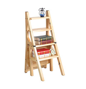 LUCEAE Bamboo 4-Step Folding Step Ladder with Non-Slip Treads