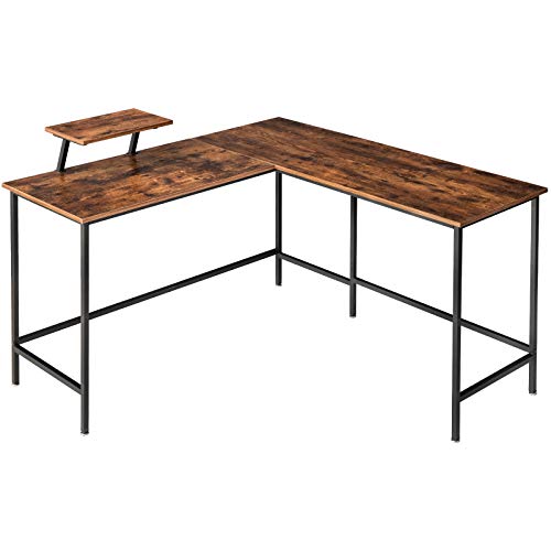 YMYNY L Shaped Computer Desk, Industrial Corner Table for Home Office, PC Laptop Workstation, Study Writing Gaming Table with Monitor Stand, Easy to Assemble, Rustic Brown UHTMJ052H
