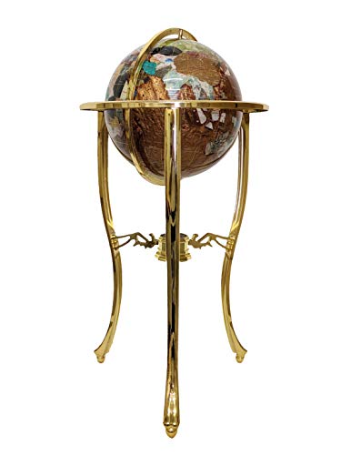 Unique Art 36-Inch by 13-Inch Floor Standing Amberlite Ocean Gemstone World Globe with Gold Tripod