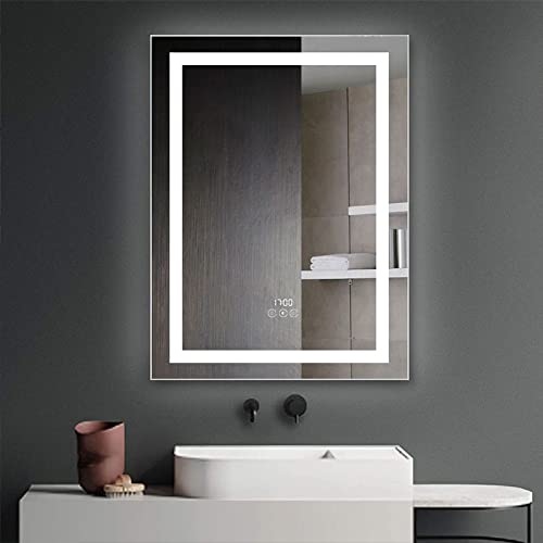 DECORAPORT LED Smart Mirror Cabinet 24x32 Inch, Touch Switch, Anti-Fog, Dimmable Light, Tri-Color, Memory, Clock Display, Sensor Light, Socket (G102-2432)