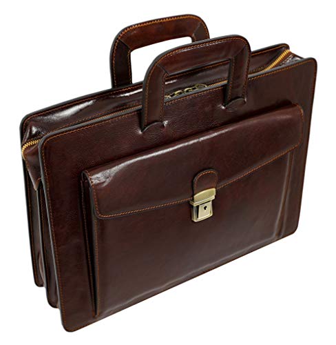Leather Briefcase for Men Handmade Italian Bag Classy Brown Attache Case - Time Resistance