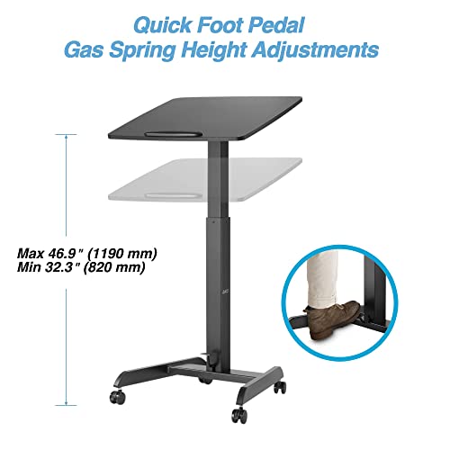 AVLT Height Adjustable Mobile Workstation with Tilting Desk - Pneumatic Standing Desk Cart