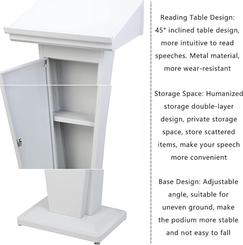 CAMBOS Lectern Podium Stand with Storage Cabinet - Modern, Wide Reading Countertop, Metal Portable Podiums