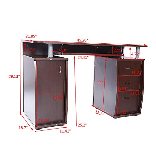 45" Home Office Computer Desk - Wood Computer Workstation with 1 Door, 3 Drawers and Keyboard Tray PC Laptop Desk Professional Study Table (Coffee)