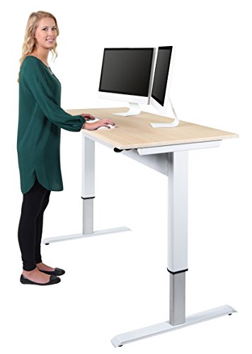 Pneumatic Adjustable Height Standing Desk (56", White Frame/Birch Top)