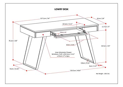 SIMPLIHOME Lowry SOLID WOOD and Metal Modern Industrial 54 inch Wide Home Office Desk, Writing Table, Workstation, Study Table Furniture in Distressed Golden Wheat with 2 Drawerss
