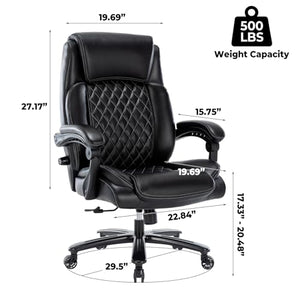 Hramk 500LBS Big and Tall Executive Office Chair, Bonded Leather, 30Degree Back Tilt, Lumbar Support - Black