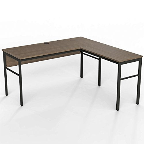 Linea Italia Urban L-Shaped Corner Home Office Easy to Assemble Modern Metal Computer Desk, Wood Top & Black Steel Frame, 60" x 60", Walnut