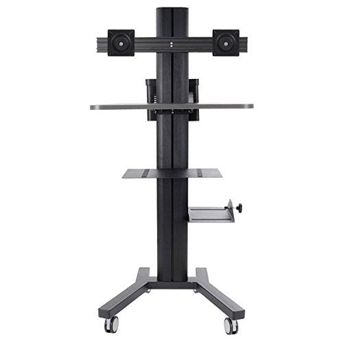 LEESONS Portable DUAL-Monitor Holder PC Mobile Cart Computer Printer Workstation - Black