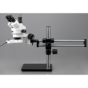 AmScope SM-5T Professional Trinocular Stereo Zoom Microscope, WH10x Eyepieces, 7X-45X Magnification, 0.7X-4.5X Zoom Objective, Ambient Lighting, Ball-Bearing Double-Arm Boom Stand