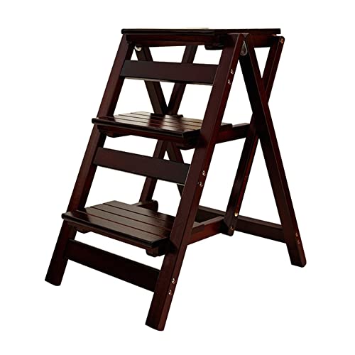 LUCEAE Folding Wooden Step Stool, Non-Slip Wide Tread, Portable Adult Footstool