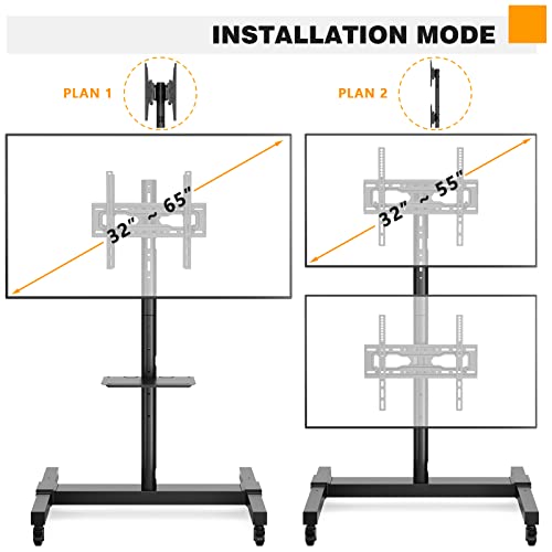 5Rcom Rolling TV Cart for 32-55 Inch TVs with Laptop Shelf, Height Adjustable - Holds Up to 132 lbs