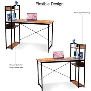 Levoni Computer Home Office Desk 47 inch Writing Study Table with Storage Shelves Study Writing Table with Bookshelves Brown