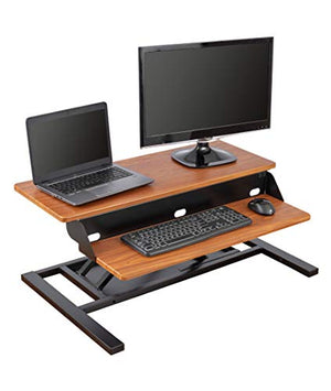 Stand Up Desk Store AirRise Power Pro Two-Tier Standing Desk Converter/Sit Stand Desk - Turn Any Desk Into a Stand Up Desk/Adjustable Desk (Electric Adjustment | 32" Wide | Black) (36", Teak)