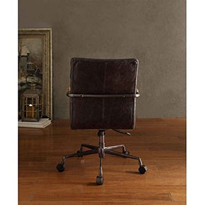 JHSHOP Office Task Desk Chair Executive Office Chair Office Sofa with Wooden Armrests Romantic Old-Fashioned Brown Top Layer Leather Comfortable and Stylish Office Chair