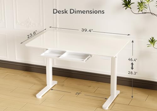 INNOVAR Glass Standing Desk with Drawers, 40×24 Inch Adjustable - Super White