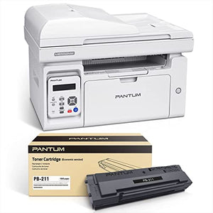 All in One Laser Printer Scanner Copier with Auto Document Feeder, Wireless Multifunction Black and White Laser Printer, Pantum M6552NW(W4G61A) White with PB-211EV Toner