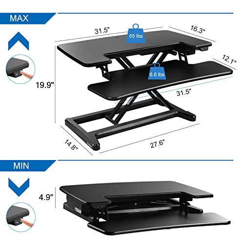 Aveyas Electric 32" Motorized Standing Desk Converter, Height Adjustable Sit to Stand Riser with Dual Monitor Lift