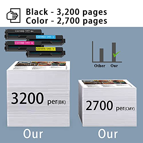Compatible 4 Pack (1BK/1C/1M/1Y) C331HK0 C331HC0 C331HM0 C331HY0 Remanufactured Toner Cartridge Replacement for Lexmark MC3326adwe C3326 C3326dw Series Printer