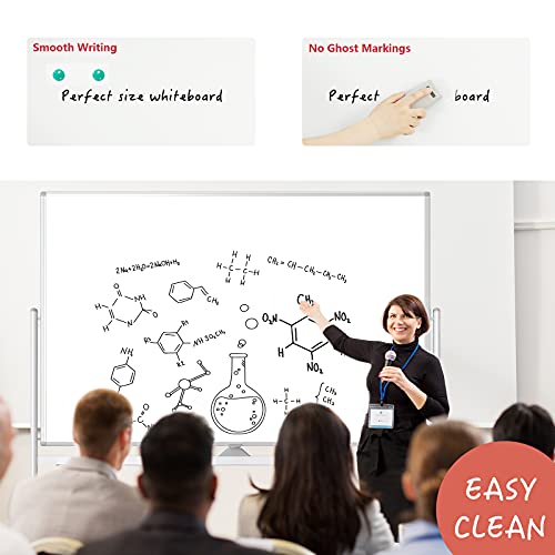 Large Mobile Rolling Magnetic Whiteboard - 60 x 46 Inches Height Adjust Double Sides Portable White Board on Wheels, Dry Erase Board Easel with Stand for Office, Home & Classroom